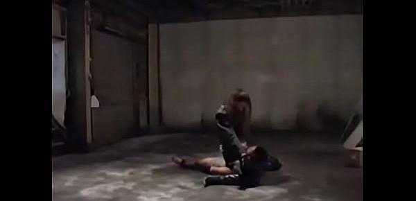  asian femdom full leather pants and jacket trampling ball kicking with long fetish boots